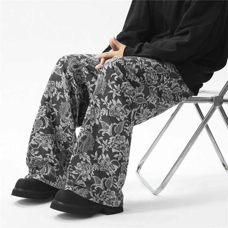 老钱风棉麻慵懒拖地裤提花民族风春季宽松直筒休闲裤长裤D506/P55，男装民族服装，星座206（原A221）