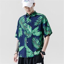 2021夏季新日系大码男无影墙沙滩情侣休闲短袖印花衬衫C3011-P35，男装衬衫，电商A001