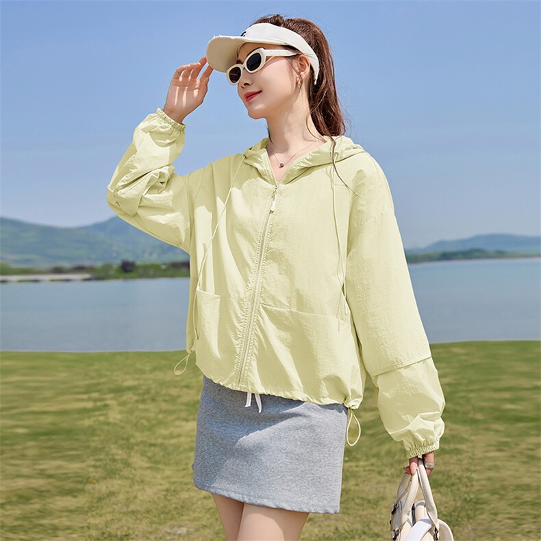 时尚防晒衣女夏季2025新款宽松休闲防晒服连帽户外透气开衫薄外套,女装防晒衣,以桐