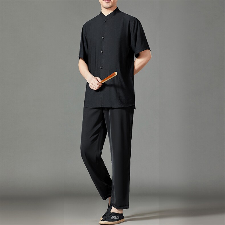 2026夏季薄款高端风冰丝短袖衬衫套装唐装汉服HL23815-P120,男装休闲套装,星座1105-3