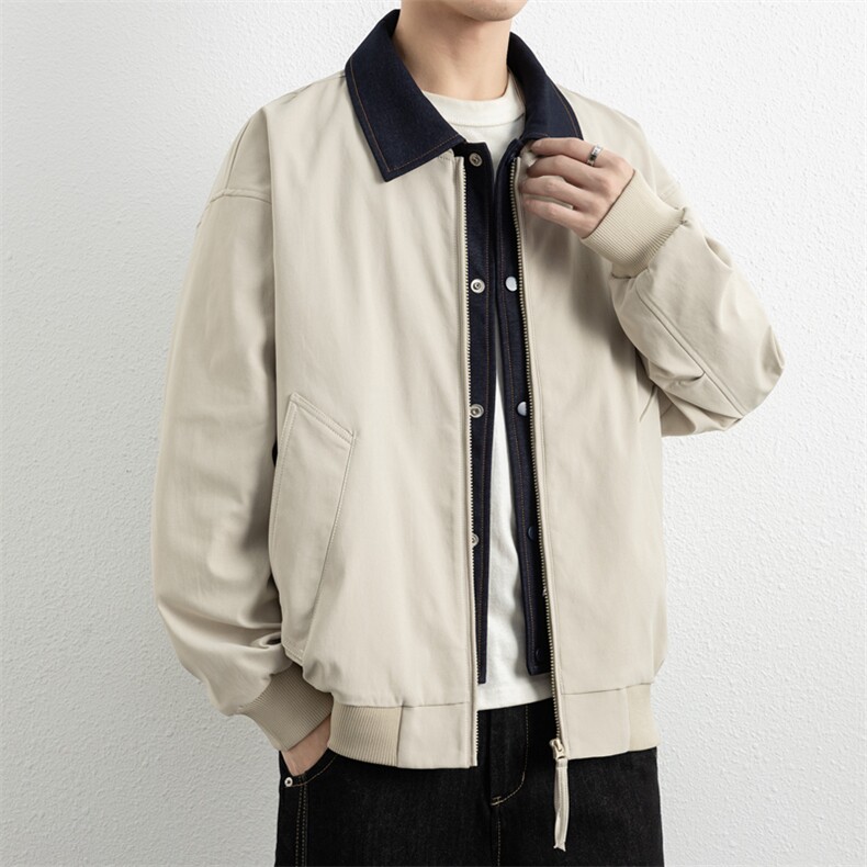 春季新款撞色拼接假两件翻领外套男休闲夹克JK02631-P80图片