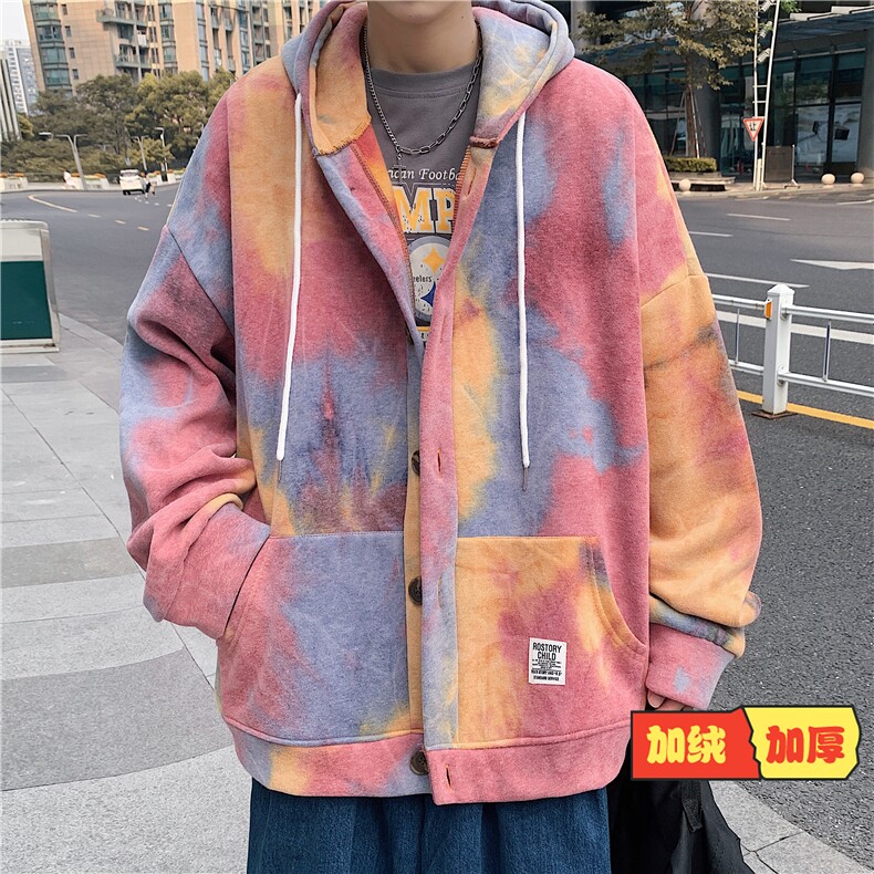 A104-P65加绒原宿风连帽卫衣男士大码宽松开衫男外套男,男装卫衣,电商A040