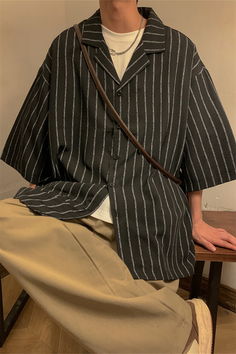 C2042/P35短袖衬衫男士五分袖垂感西装领衬衣潮宽松上衣,男装衬衫,电商A141