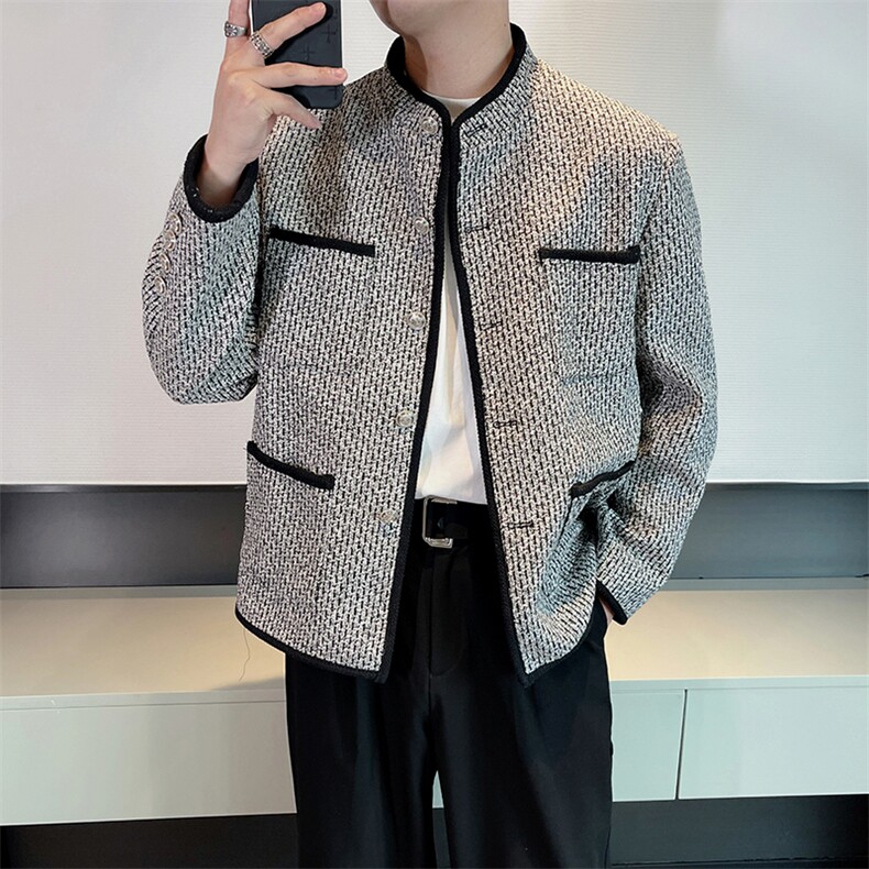 秋冬红立领小香风外套男时尚高级感休闲夹克上衣JK2316P130,男装夹克,电商B267