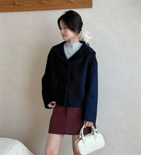 新款上新娃娃领色双面羊毛大衣女短款韩系百搭，女装双面呢大衣，依嘟服饰