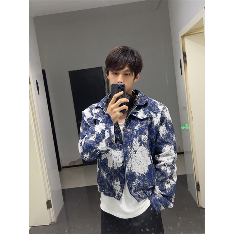 自家图，博主风cleanfit外套男蓝色扎染美式垫肩夹克JK2412-P80,男装夹克,星座1007（原301D）