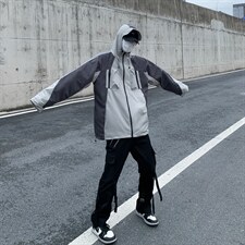 高街vib潮机能风工装防水功能面料连帽冲锋衣XZ906-2-H153-P85，男装夹克，星座910-6