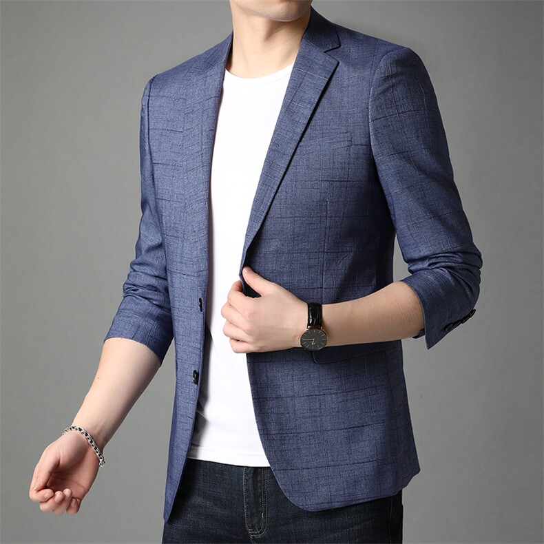 秋季2023新款中青年男士商务休闲纯色西装外套宽松免烫上衣男装，男装西服，电商B212（原钱塘6029）