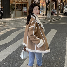 【现货+买家秀】2025冬短款皮毛一体机车服2C037925P175K268，女装短外套，2C037