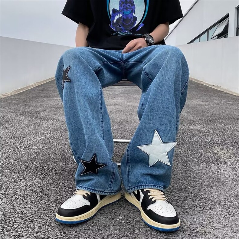 美式牛仔裤男春秋新款休闲直筒裤贴标五角星牛仔裤SG06P45,男装牛仔裤,星座1116-2