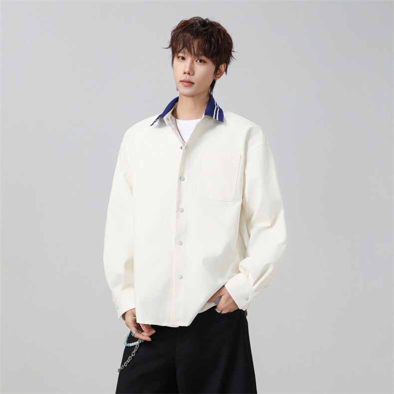 高品质鱼骨纹2026新款百搭翻领长袖衬衫A436-26018-P5589,男装衬衫,电商A436