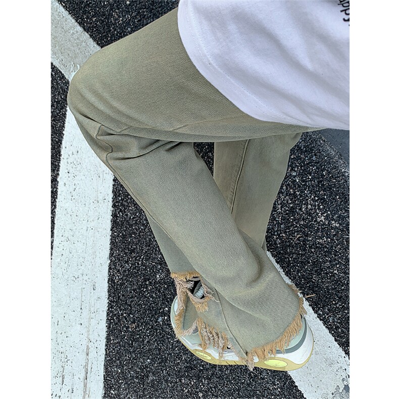 现货黄泥美式vibe裤高街黑色破洞微喇直筒毛边牛仔裤男K890-P55,男装牛仔裤,星座205
