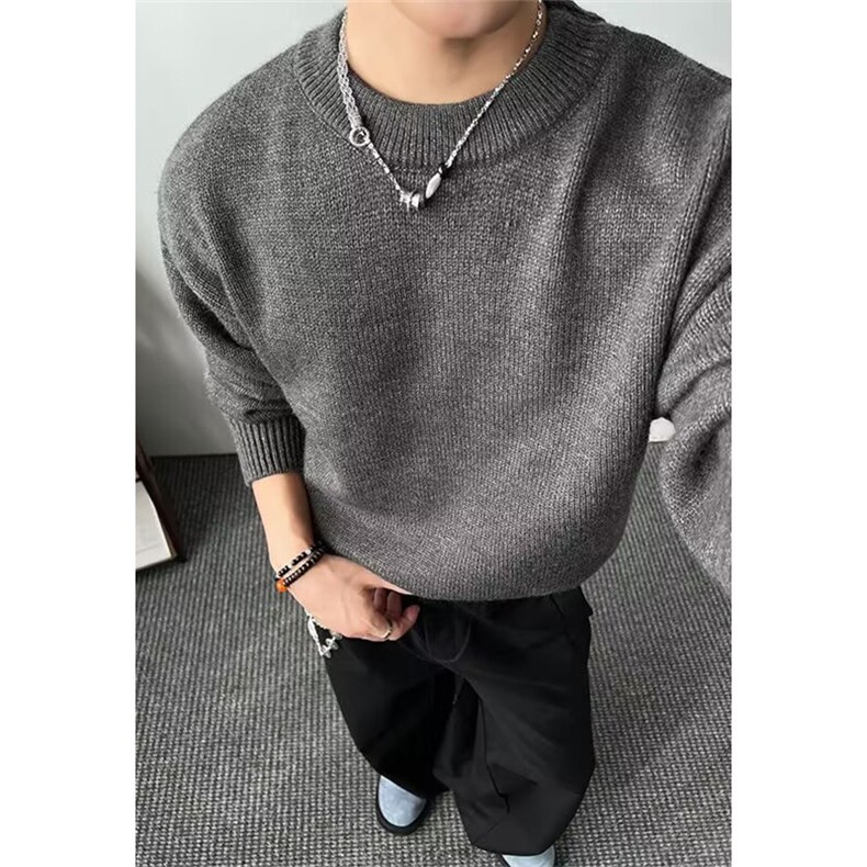 慵懒文艺冬季百搭宽松慵懒风假两件撞色灰色圆领针织毛衣M5807,男装针织衫/毛衣,星座1116A（原606A-3）