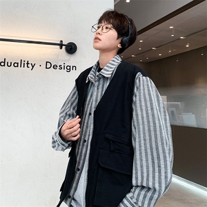 8XL-M 特大码衬衫男假两件拼接衬衫新中式坎肩马甲外穿CS508 TP68图片