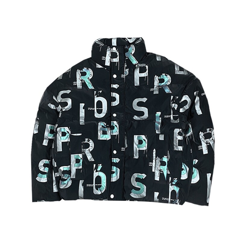 AY95/P158控208冬季社会小伙高端美式反光字母加厚羽绒棉服男黑首,男装棉衣,星座305B-1