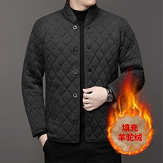 秋冬羊驼绒男士棉袄加绒加厚中老年棉衣外套内搭爸爸棉服冬装，男装棉衣，钱塘6003（原4033）