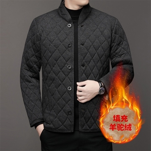 秋冬羊驼绒男士棉袄加绒加厚中老年棉衣外套内搭爸爸棉服冬装图片