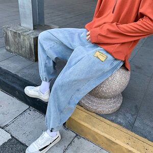 秋装直筒牛仔九分裤宽松阔腿裤束脚老爹裤P32图片