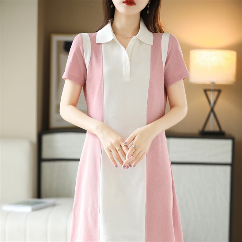 常规袖短袖免烫处理运动连衣裙撞色连衣裙沙丘废土风显瘦气质时尚，女装连衣裙，德尔信羊绒