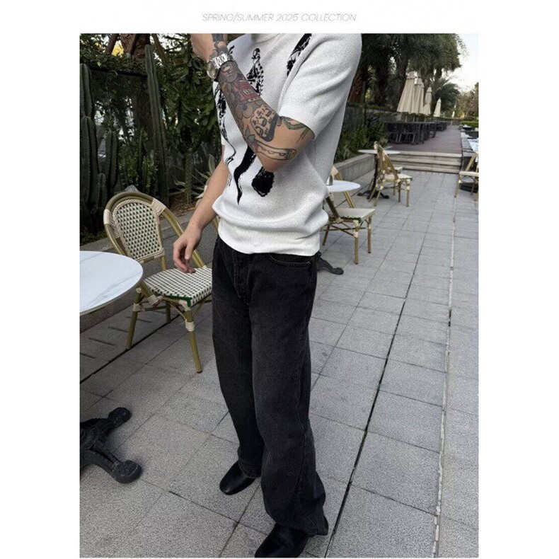 网图现货骷髅刀勺叉提花图案正肩针织毛衣短袖男R1652-P45,男装T恤,星座1005-4