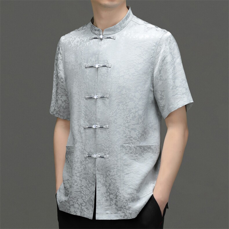 风男士复古休闲短袖t恤佛系唐装衣服2023夏季新款,男装民族服装,电商B212（原钱塘6029）