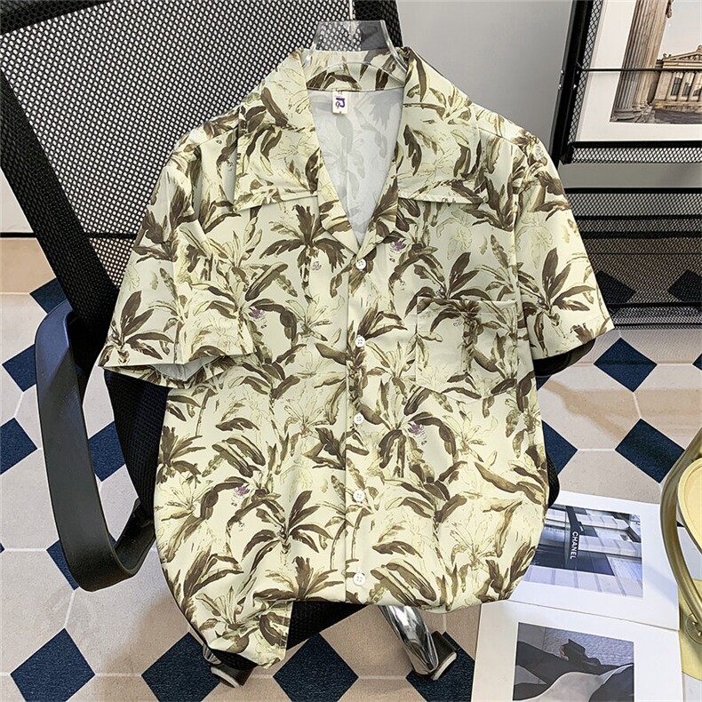 复古美式慵懒风花短袖衬衫男女宽松休闲衬衣外套潮C02413-P25图片