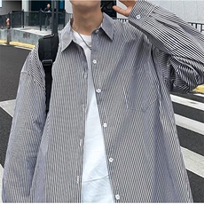 GS05P50现货日系港风条纹长袖衬衫韩版宽松懒慵风情侣长袖外套，男装衬衫，星座1108-5