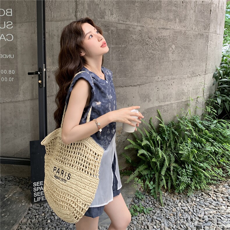 撞色拼接无袖马甲上衣短裤两件套女2025夏新款韩系设计感小众套装,女装套装/套裙,2C057