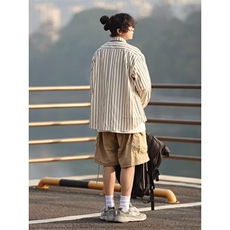 2024日系复古浅色条纹长袖衬衫男女同款百搭文艺休闲衬衣，男装衬衫，星座218-1（原230）