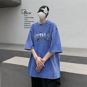 创意字母个性印花 美式复古水洗做旧 高克重短袖T恤B239-1179-P38图片