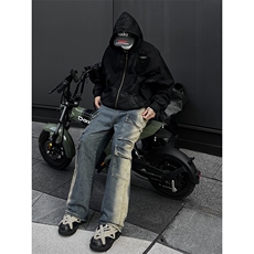 B221美式ins高街重工艺宽松做旧工装牛仔裤子LK23143-P80控108，男装牛仔裤，电商B221