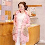 时尚保暖女士棉服甜美粉色长款羽绒外套冬季必备显瘦修身大码女装，女装棉衣/棉服，冬木谷雨