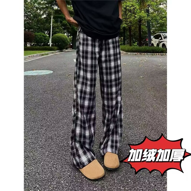 时尚抽绳格子裤男宽松直筒休闲阔腿裤513ACK2756常规35加绒加厚43,男装卫衣,星座513A