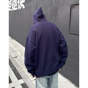 慵懒氛围感半开衫连帽毛衣男秋冬宽松休闲套头针织衫上衣M6041图片