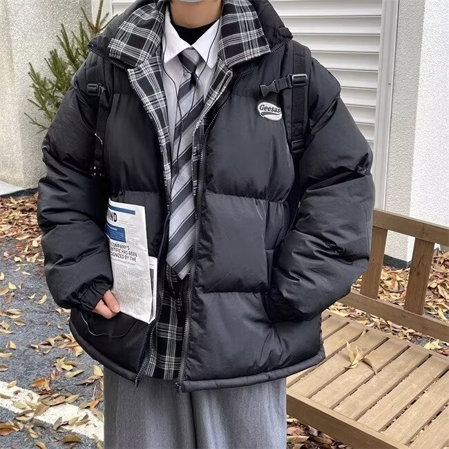 F614P88美式复古宽松防风面包服设计感拼接格子翻领棉服加厚外套,男装棉衣,星座512-6