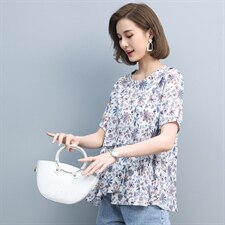 2021夏季新款时尚气质圆领宽松休闲舒适花色上衣，女装T恤，悦见她