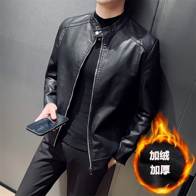 秋冬社会小伙PU皮衣男生机车皮夹克帅气外套LE603-常规P85加绒P93图片