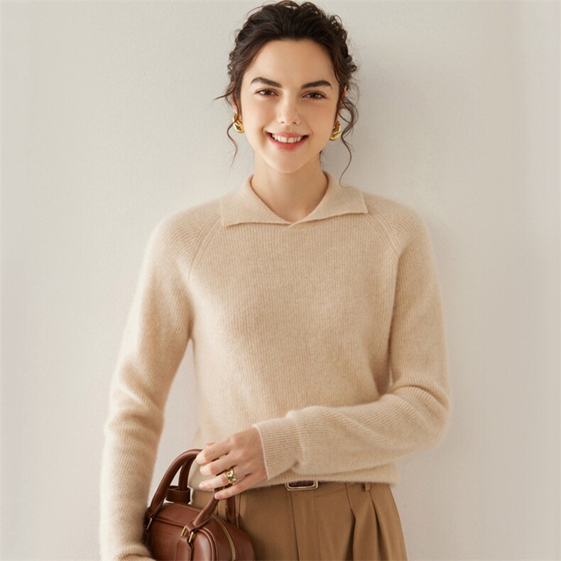 元宝针加厚！娃娃领baby小山羊绒衫女针织打底衫polo领宽松毛衣，女装羊绒衫，轩妮羊绒