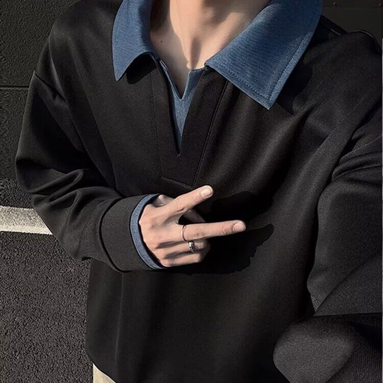 新款假两件翻领卫衣男潮流亨利领打底套头外套男513APL2780特P35,男装T恤,星座513A