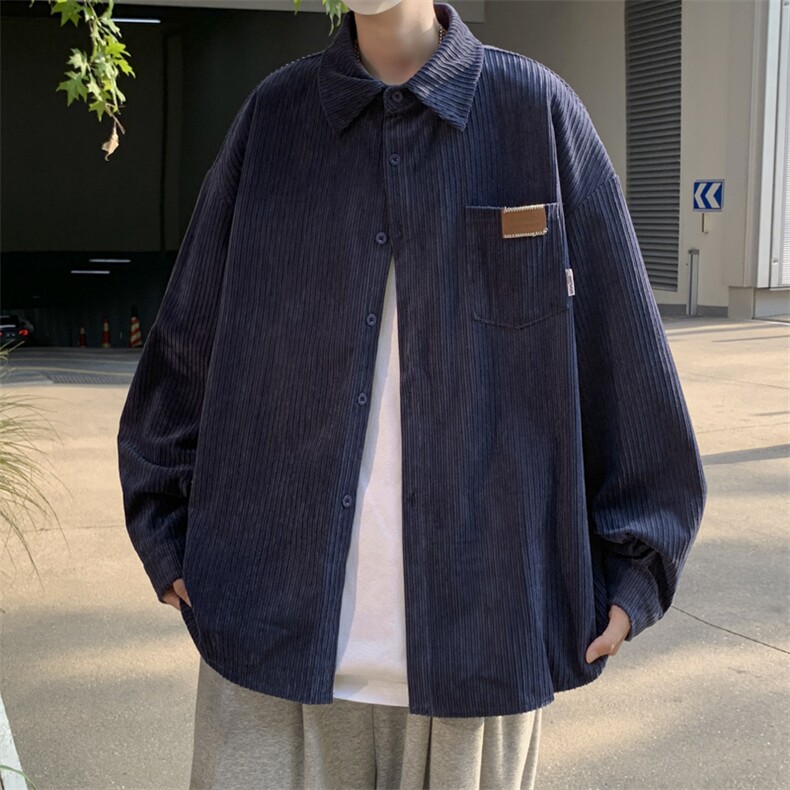长袖灯芯绒衬衫男秋季宽松美式复古ins潮流衬衣外套CS01144-P50,男装衬衫,星座308B-2