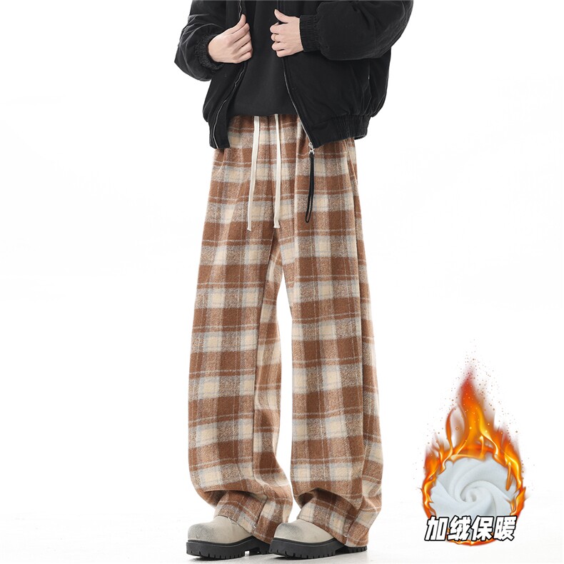YK359加绒特P45无影墙寒冬加绒加厚氛围感格子宽松阔腿休闲裤，男装卫衣，电商A249