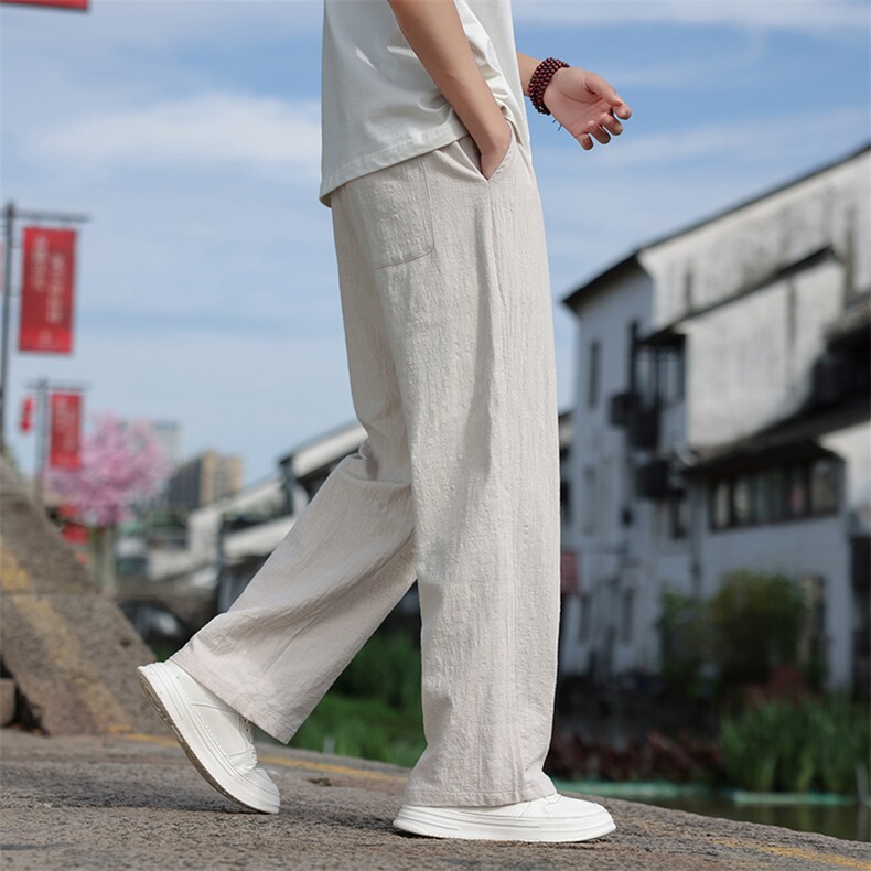 风亚麻透气休闲裤男士2025夏季新款休闲百搭直筒裤,男装休闲裤,电商A008