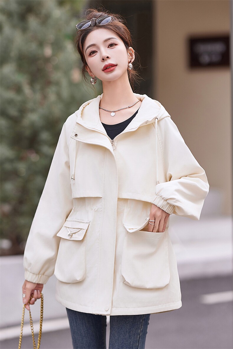 现货！！2024年新款春装风衣女中长款气质连帽显瘦休闲外套,女装风衣,以桐