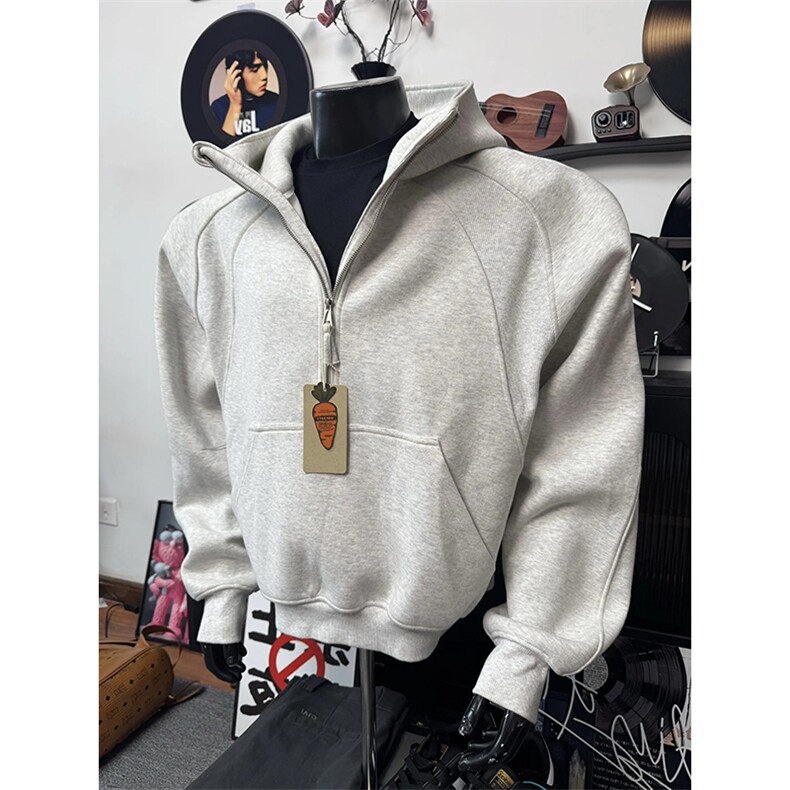 抖音得物高品质二开26春装重磅宽松结构拉链设计高领连帽卫衣W76,男装卫衣,电商A486-1