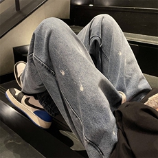 23秋季新款阔腿拖地牛仔裤男宽松水洗大码复古直筒裤XK66242-P50，男装牛仔裤，电商A042
