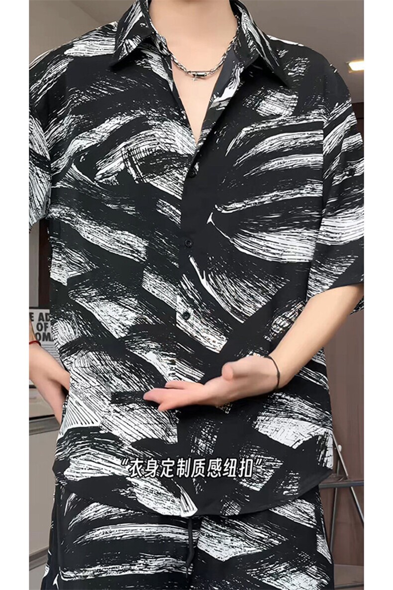 短袖衬衫男+短裤男套装男100%聚酯纤维M-5XL大码TZ78716P50控98,男装牛仔裤,星座226-1