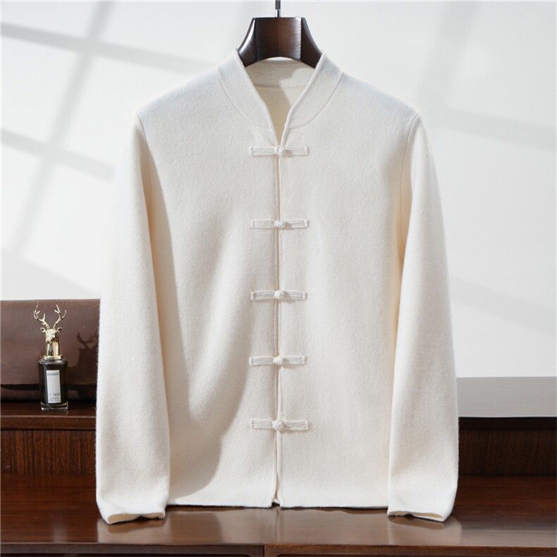 2025年秋冬季男士100羊毛开衫四平中式盘扣羊毛衫外套休闲，男装针织衫/毛衣，星纬羊绒