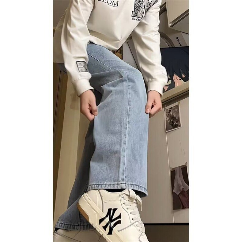 美式高街vibe中高腰提档裤子男复古蓝弯刀牛仔裤直筒微喇裤NP905,男装牛仔裤,星座1116A-1（原606A）