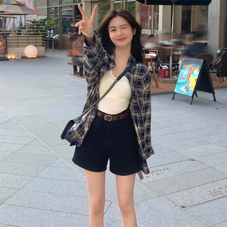 现货格子衬衣女新款港风休闲衬衫百搭长袖外套1008-82022-p35,男装衬衫,星座1008