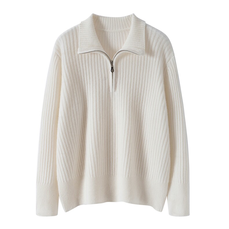 秋冬新款纯色半高拉链针织套头上衣时尚百搭，女装针织衫/毛衣，亿嘉羊绒
